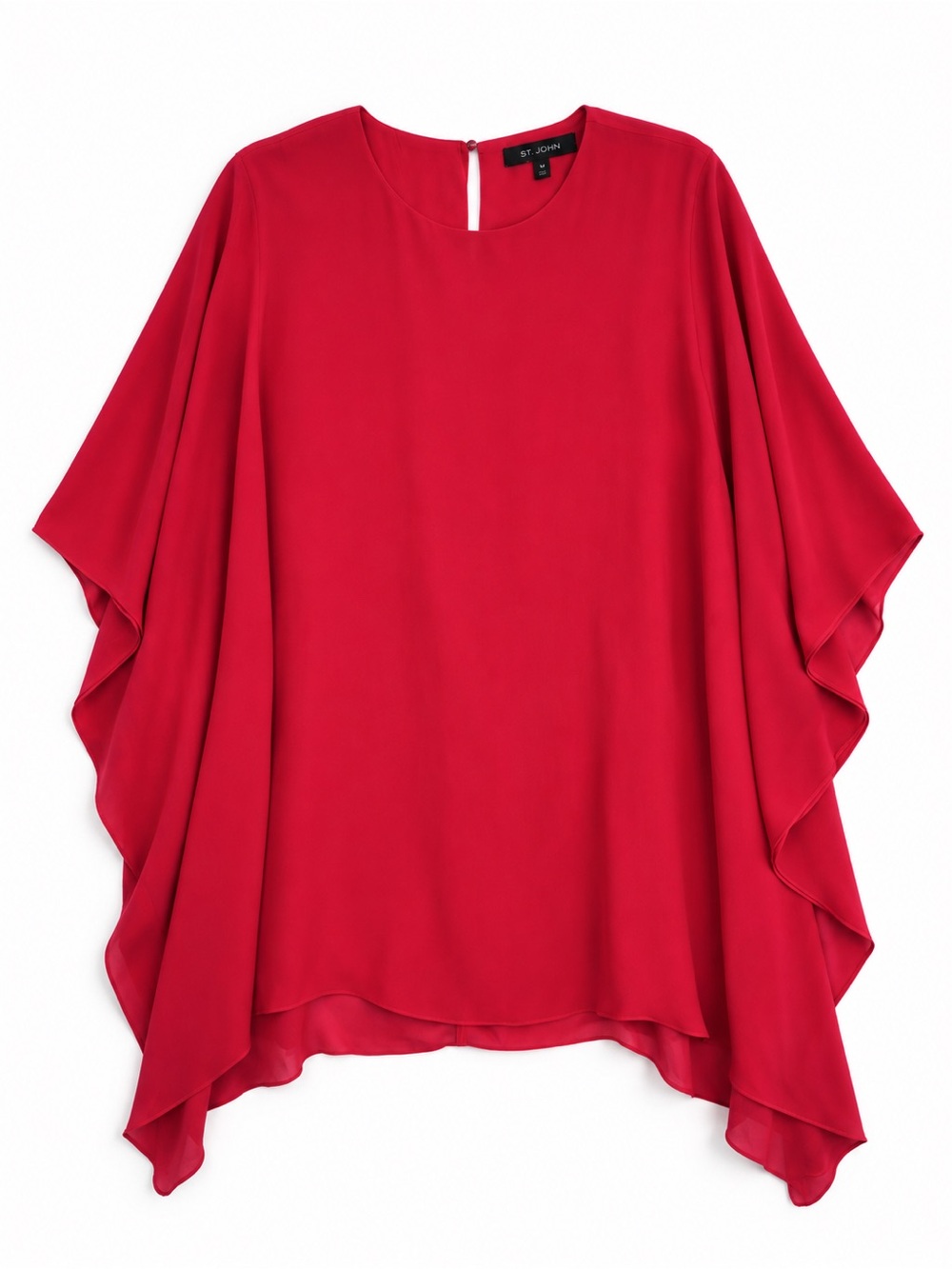 St. John Red 100% Silk Tunic Dress Flowy Draped Dolman Sleeves Size Medium